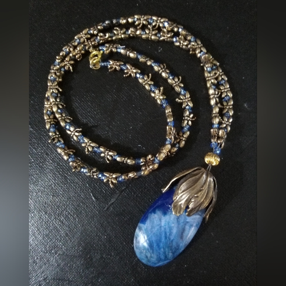 Hand Crafted Blue Quartz Art Nouveau Necklace